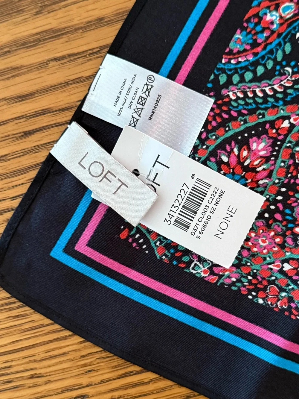 LOFT Silk Scarf - Black, Pink, & Blue Paisley